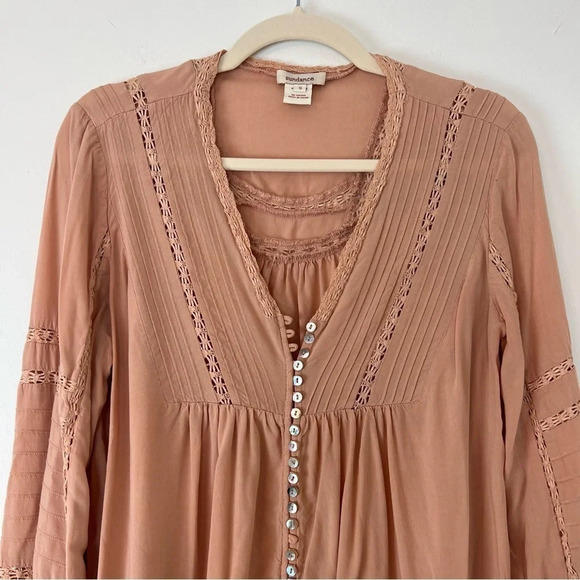 Sundance Crochet V Neck Long Sleeve Peasant Blouse Small Boho Cottagecore Beachy - Picture 2 of 5